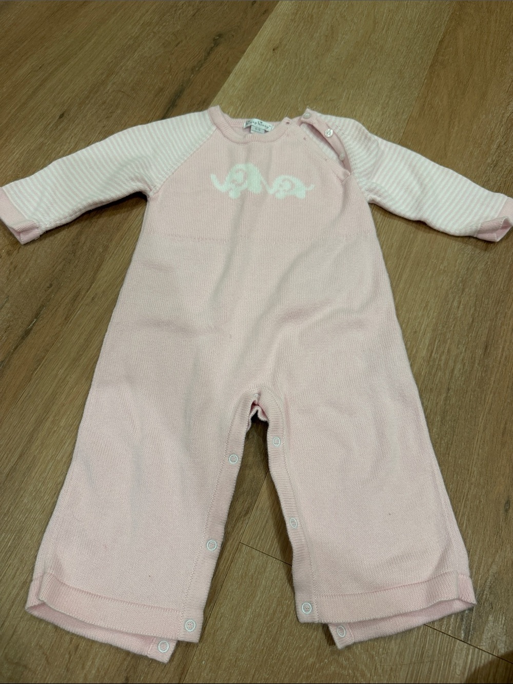 Kissy Kissy Pink Knit One-Piece Footie with White Elephant Detail